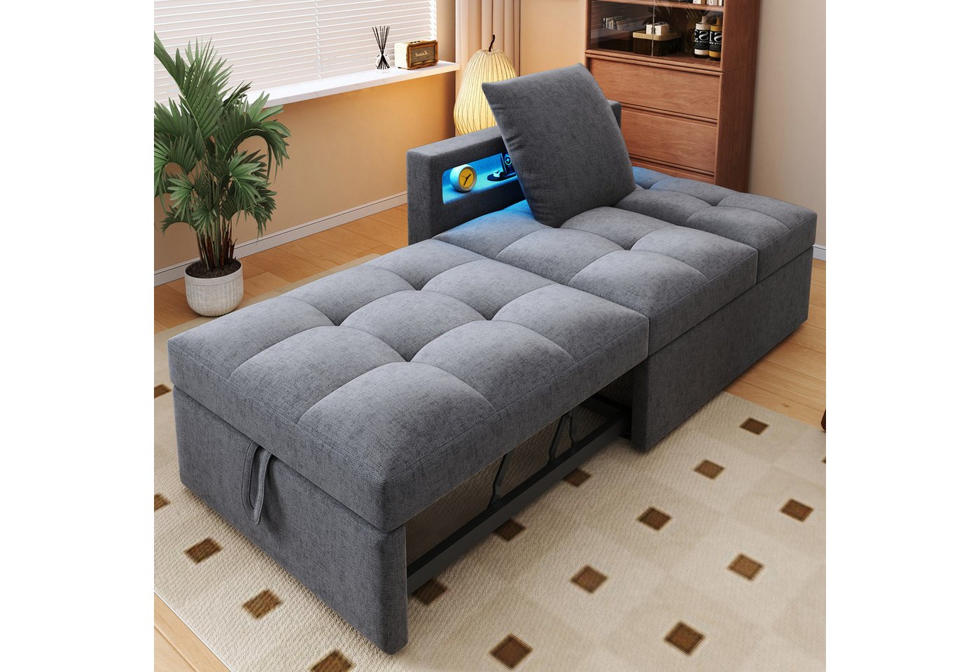 HAUSS SPOLE Schlafsofa 90x200 mit LED&USB,Daybett Tagesbett mit verstellbarer Rückenlehne von HAUSS SPOLE