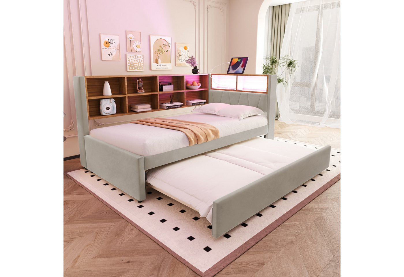 HAUSS SPOLE Schlafsofa 90x200 mit ausziehbett mit LED Leuchten und Staufächern Hellgrau HAUSS SPOLE Schlafsofa 90x200 mit ausziehbett mit LED Leuchten und Staufächern Hellgrau von HAUSS SPOLE