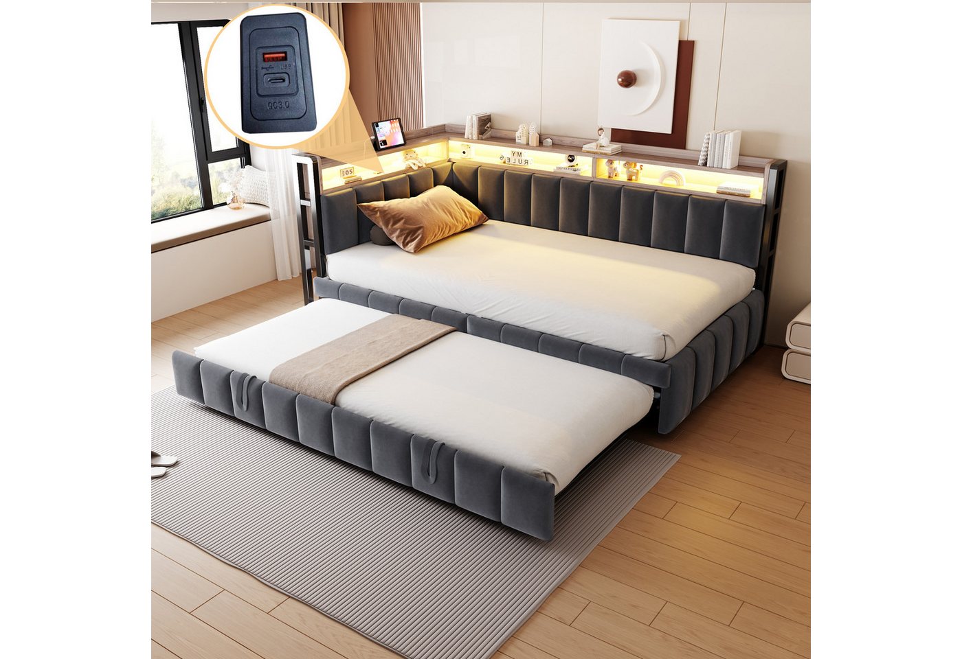 HAUSS SPOLE Schlafsofa 90x200 mit matratze und USB+TYPE-C Tagesbett Daybett mit Ausziehbett HAUSS SPOLE Schlafsofa 90x200 mit matratze und USB+TYPE-C Tagesbett Daybett mit Ausziehbett von HAUSS SPOLE