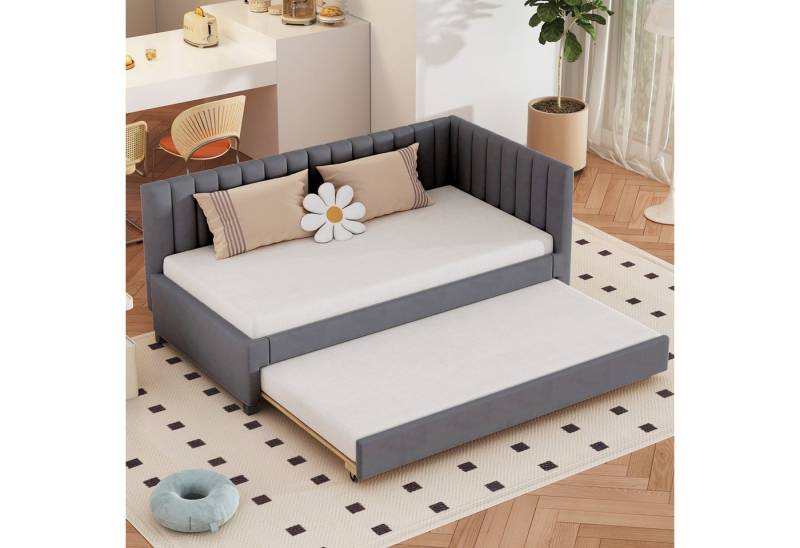 HAUSS SPOLE Schlafsofa 90x200cm mit ausziehbares Schlafsofa, Lattenrost, Samtstoff Grau, Ausziehbares Schlafsofa, Multifunktionsbett mit Lattenrost, ohne Matratze von HAUSS SPOLE