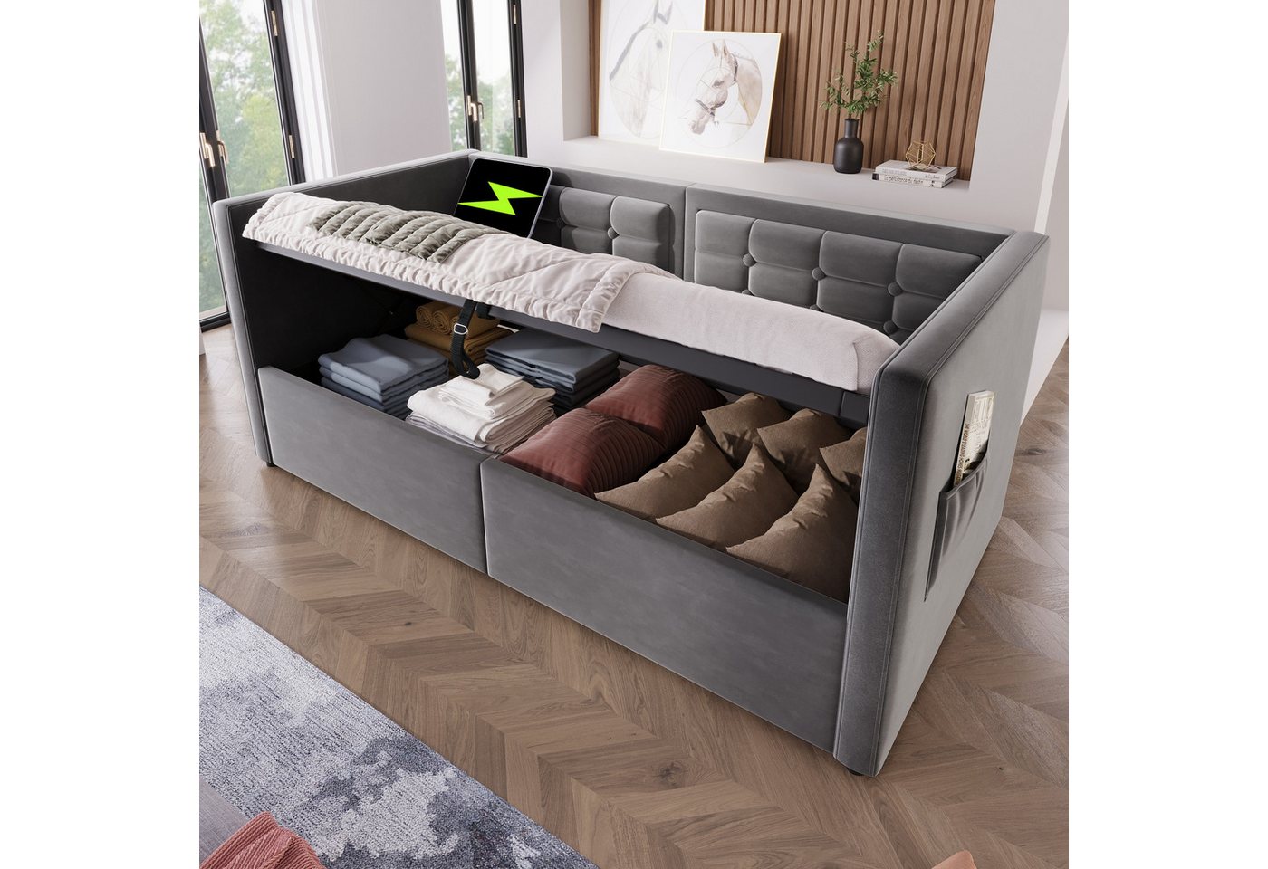 HAUSS SPOLE Schlafsofa 90x200cm mit matratze Polsterbett mit Hydraulischem Stauraum, USB, 1 Teile HAUSS SPOLE Schlafsofa 90x200cm mit matratze Polsterbett mit Hydraulischem Stauraum, USB, 1 Teile von HAUSS SPOLE