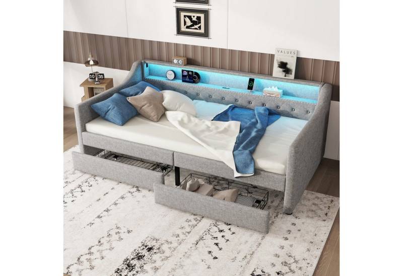 HAUSS SPOLE Schlafsofa 90x200cm mit zwei Schubladen, Ambientelicht, USB-Ladebuchse, Grau von HAUSS SPOLE