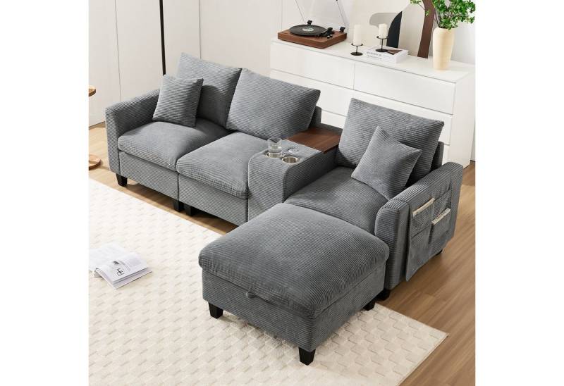 HAUSS SPOLE Schlafsofa Cord Stoff Ecksofa mit Fußhocker L-förmige Wohnzimmersofa mit Stautaum HAUSS SPOLE Schlafsofa Cord Stoff Ecksofa mit Fußhocker L-förmige Wohnzimmersofa mit Stautaum von HAUSS SPOLE