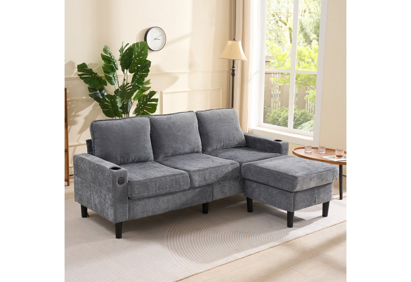 HAUSS SPOLE Schlafsofa Couch mit USB- und Typ-C-Anschlüssen, 2 Getränkehaltern Grau, Leinen, Wohnzimmersofa, Polstersofa, mit USB- und Typ-C-Anschlüssen HAUSS SPOLE Schlafsofa Couch mit USB- und Typ-C-Anschlüssen, 2 Getränkehaltern Grau, Leinen, Wohnzimmersofa, Polstersofa, mit USB- und Typ-C-Anschlüssen von HAUSS SPOLE