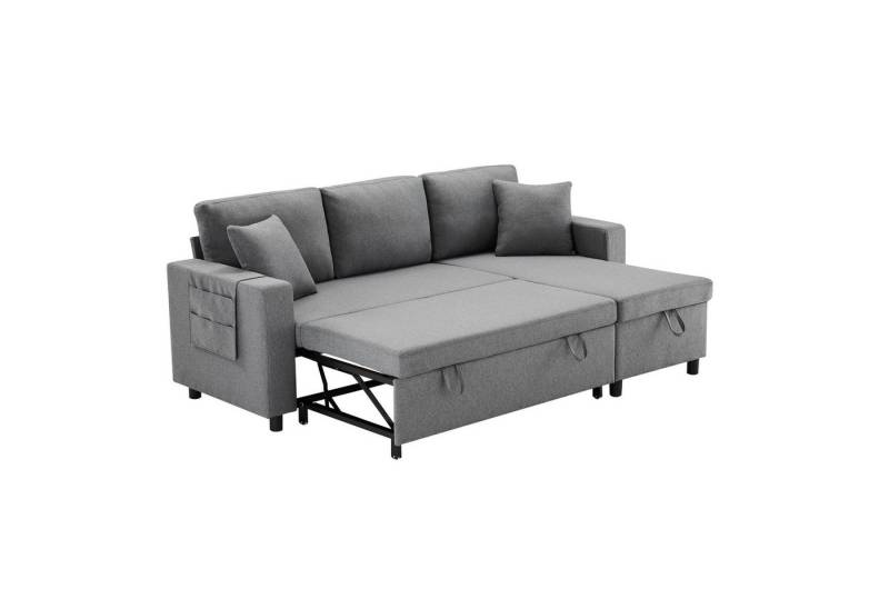 HAUSS SPOLE Schlafsofa Ecksofa mit Stauraum, Getränkehalter, links und rechts austauschbare, Multifunktionales Schlafsofa L-förmig mit Stauraum & Taschenbecherhalter – Flexibles 3-in-1 Design, wechselbare Chaiselongue, ideal für Wohnzimmer und Gästezimmer, bis 150 kg pro Sitz, mit Relaxfunktion von HAUSS SPOLE