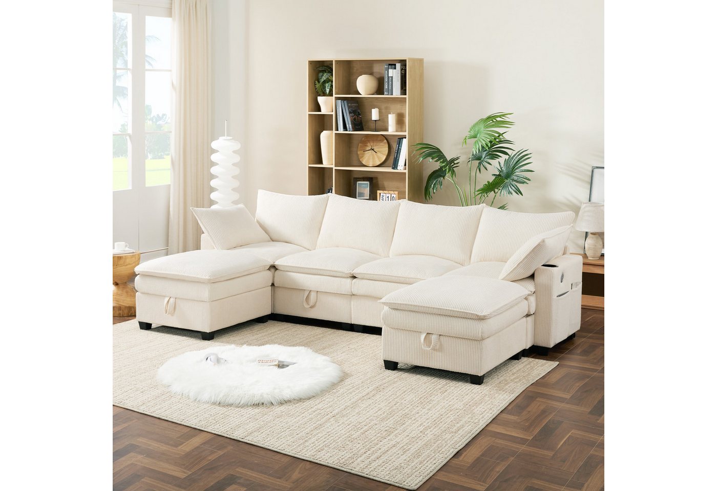 HAUSS SPOLE Schlafsofa Ecksofa mit abnehmbare Fußhocker L-förmige Wohnzimmersofa mit Stautaum von HAUSS SPOLE