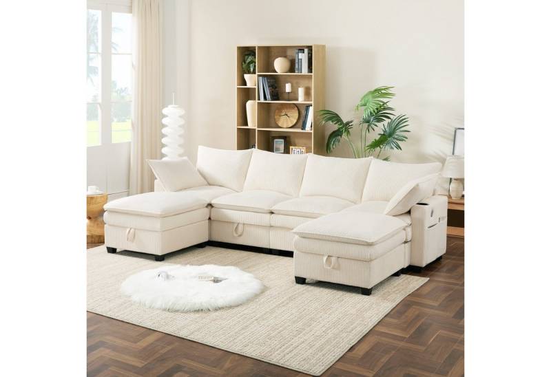 HAUSS SPOLE Schlafsofa Ecksofa mit abnehmbare Fußhocker L-förmige Wohnzimmersofa mit Stautaum von HAUSS SPOLE