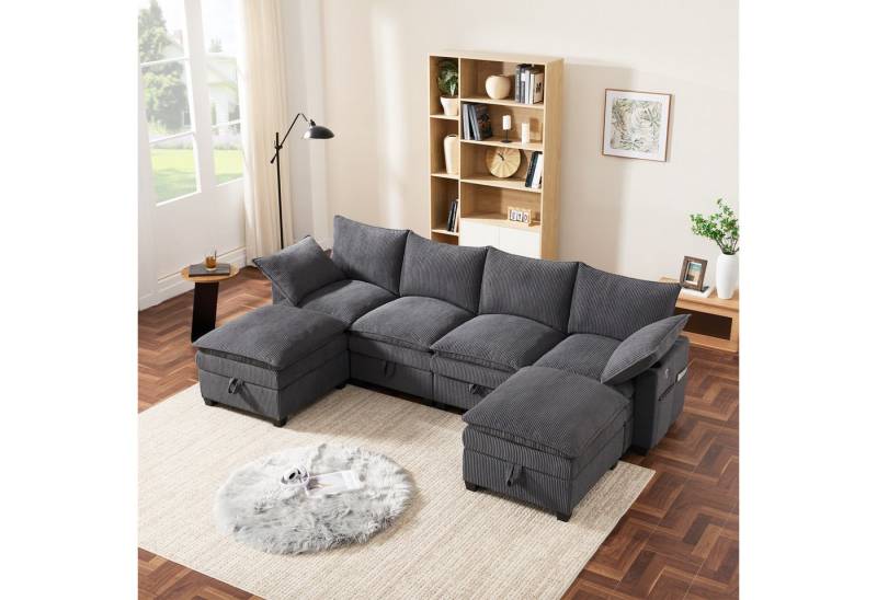 HAUSS SPOLE Schlafsofa Ecksofa mit abnehmbare Fußhocker L-förmige Wohnzimmersofa mit Stautaum von HAUSS SPOLE