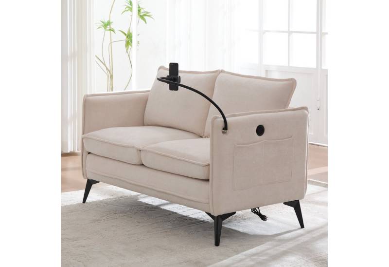 HAUSS SPOLE Schlafsofa Kleine sofa 2 sitzer mit Seitentasche,Modernes Wohnzimmersofa beige von HAUSS SPOLE