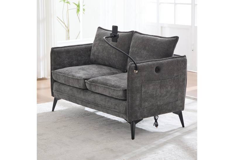 HAUSS SPOLE Schlafsofa Kleine sofa 2 sitzer mit Seitentasche,Modernes Wohnzimmersofa grau von HAUSS SPOLE