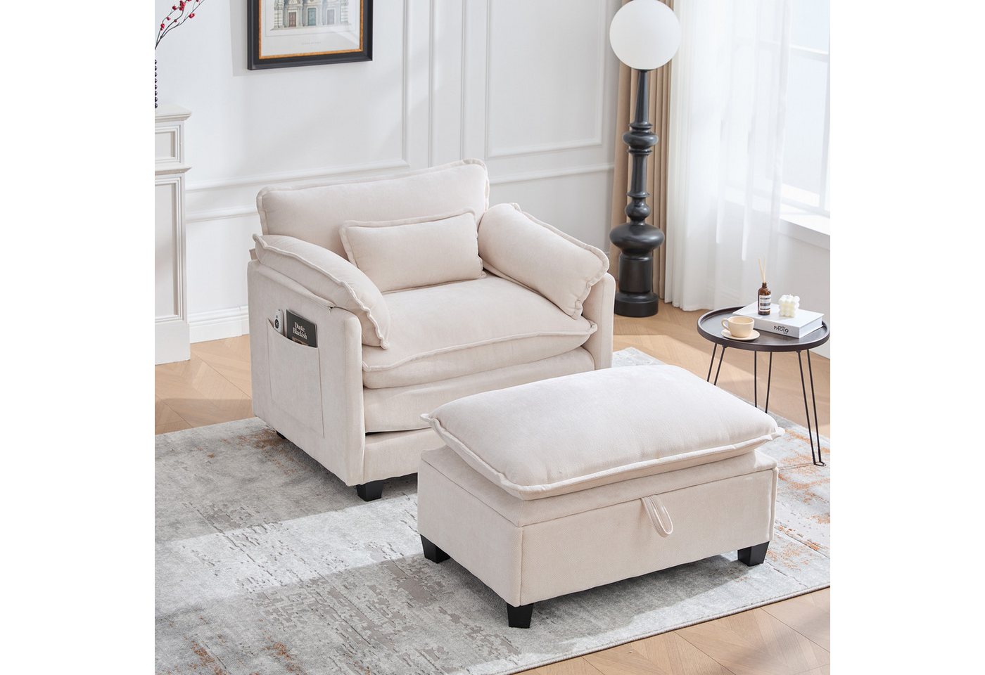 HAUSS SPOLE Schlafsofa Kleine sofa mit Seitentaschen,Relaxsessel mit Hocker,Sessel,beige HAUSS SPOLE Schlafsofa Kleine sofa mit Seitentaschen,Relaxsessel mit Hocker,Sessel,beige von HAUSS SPOLE