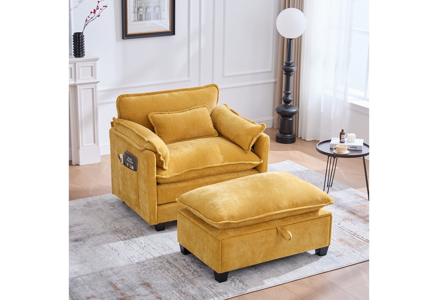 HAUSS SPOLE Schlafsofa Kleine sofa mit Seitentaschen,Relaxsessel mit Hocker,Sessel,gelb HAUSS SPOLE Schlafsofa Kleine sofa mit Seitentaschen,Relaxsessel mit Hocker,Sessel,gelb von HAUSS SPOLE