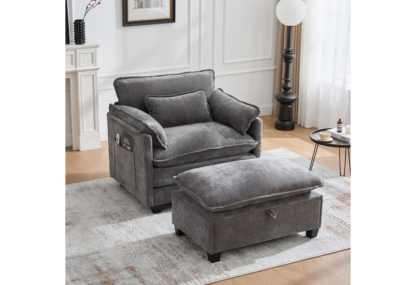 HAUSS SPOLE Schlafsofa Kleine sofa mit Seitentaschen,Relaxsessel mit Hocker,Sessel,grau HAUSS SPOLE Schlafsofa Kleine sofa mit Seitentaschen,Relaxsessel mit Hocker,Sessel,grau von HAUSS SPOLE