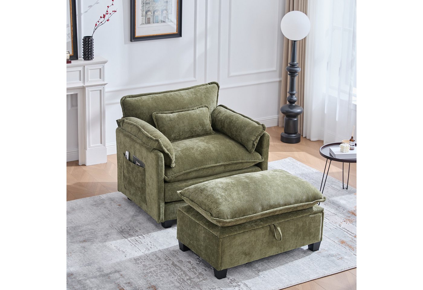 HAUSS SPOLE Schlafsofa Kleine sofa mit Seitentaschen,Relaxsessel mit Hocker,Sessel,grün HAUSS SPOLE Schlafsofa Kleine sofa mit Seitentaschen,Relaxsessel mit Hocker,Sessel,grün von HAUSS SPOLE