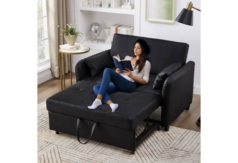 HAUSS SPOLE Schlafsofa Mit Schlaffunktion Zweisitzer-Ausziehbares Sofabett, PU-Material, Polstersofa, Doppelschlafsofa,Wohnzimmersofa 1 Teile, 3-stufig verstellbare Rückenlehne von HAUSS SPOLE