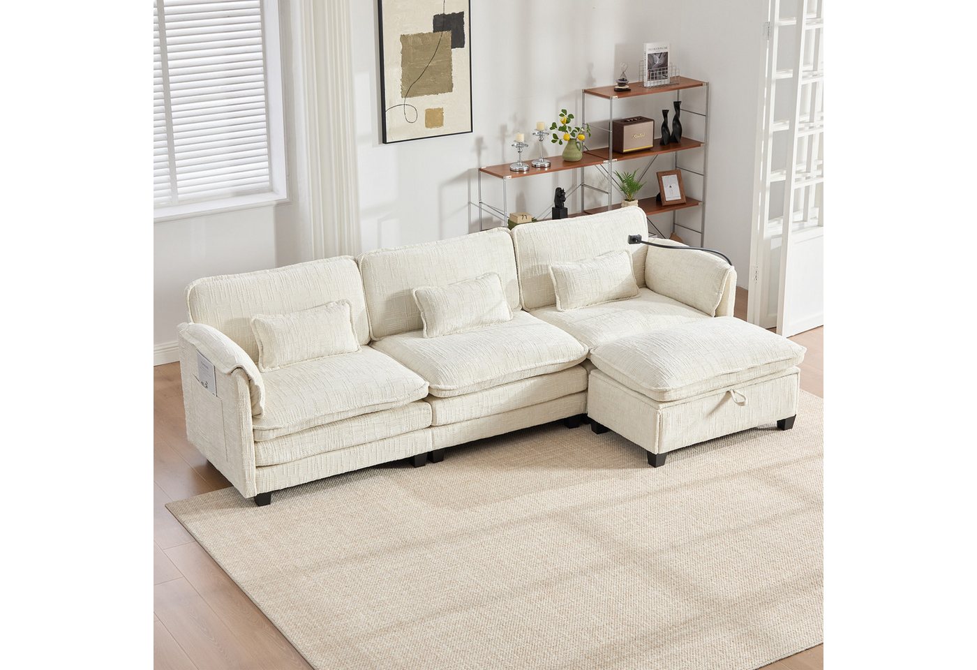 HAUSS SPOLE Schlafsofa Moderner 2-Sitzer Ecksofa mit USB-Anschluss Wohnzimmersofa mit Hocker von HAUSS SPOLE