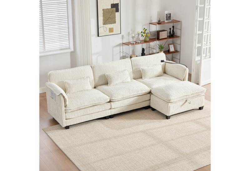 HAUSS SPOLE Schlafsofa Moderner 2-Sitzer Ecksofa mit USB-Anschluss Wohnzimmersofa mit Hocker von HAUSS SPOLE