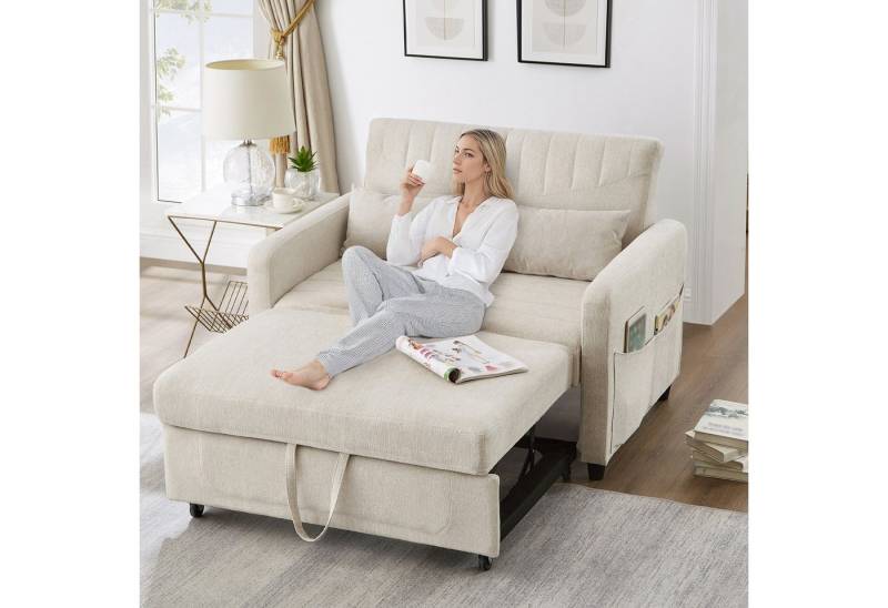HAUSS SPOLE Schlafsofa Sofabett mit Schlaffunktion Zweisitzer-Klappsofa Baumwoll-Leinen-Stoff, Polstersofa, Doppelschlafsofa 1 Teile, ausziehbares Design, dreistufig verstellbare Rückenlehne von HAUSS SPOLE