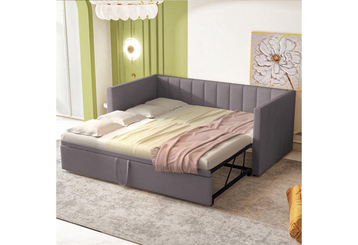 HAUSS SPOLE Schlafsofa Tagesbett Polsterbett Kinderbett Schlafsofa Ausziehbares Schlafsofa, mit Lattenrosten, Multifunktionsbett aus Samt, Ausziehbares Bett, ohne Matratze von HAUSS SPOLE