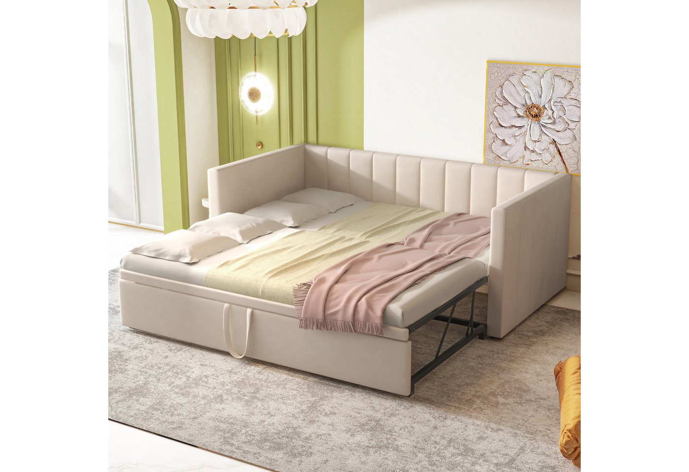 HAUSS SPOLE Schlafsofa Tagesbett Polsterbett Kinderbett Schlafsofa Ausziehbares Schlafsofa, mit Lattenrosten, Multifunktionsbett aus Samt, Ausziehbares Bett, ohne Matratze von HAUSS SPOLE