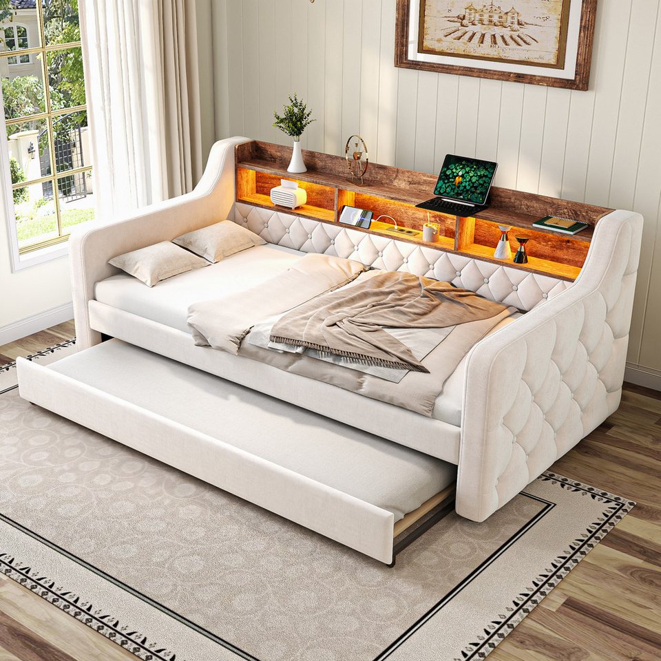 HAUSS SPOLE Schlafsofa dauerschläfer 90×190 Tagesbett ausziehbar mit Schlaffuntion & Stauraum, aus Samt mit LED-Ambiente, USB-C-Anschluss und Ausziehbett, ohne Matratze HAUSS SPOLE Schlafsofa dauerschläfer 90×190 Tagesbett ausziehbar mit Schlaffuntion & Stauraum, aus Samt mit LED-Ambiente, USB-C-Anschluss und Ausziehbett, ohne Matratze von HAUSS SPOLE