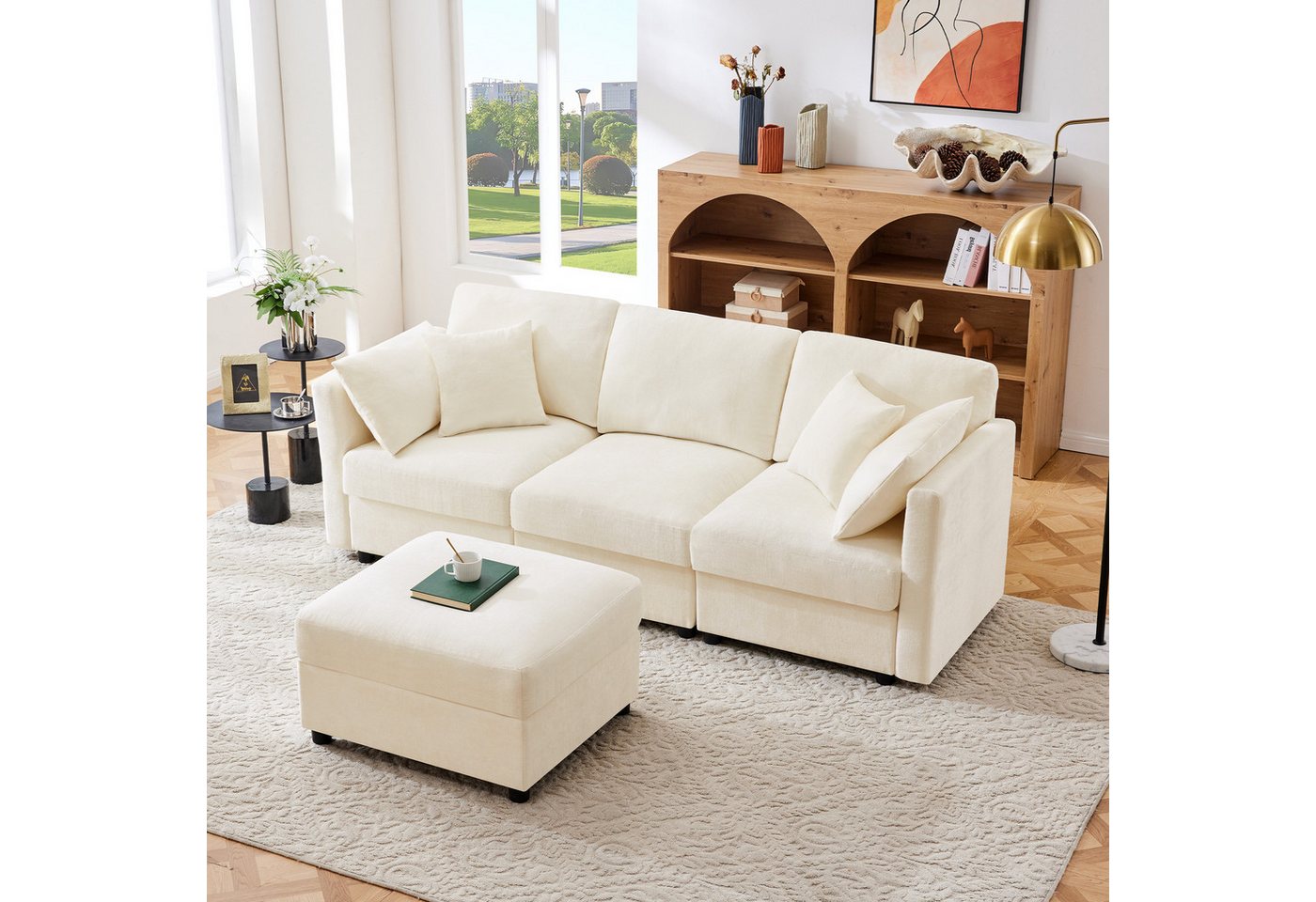 HAUSS SPOLE Schlafsofa l-form Couch mit schlaffunktion,3-Sitzer Ecksofa mit Fußhocker,Beige HAUSS SPOLE Schlafsofa l-form Couch mit schlaffunktion,3-Sitzer Ecksofa mit Fußhocker,Beige von HAUSS SPOLE