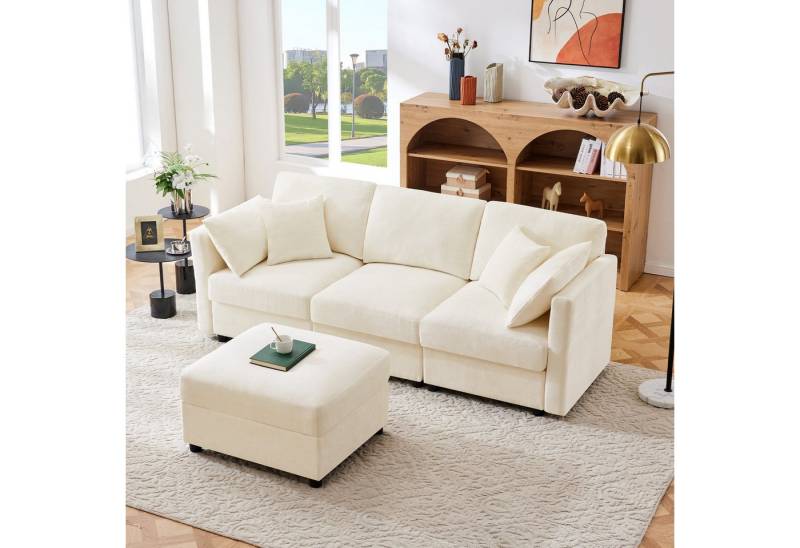 HAUSS SPOLE Schlafsofa l-form Couch mit schlaffunktion,3-Sitzer Ecksofa mit Fußhocker,Beige von HAUSS SPOLE