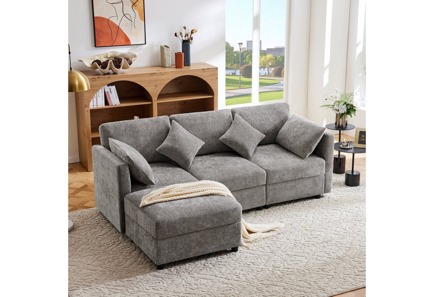 HAUSS SPOLE Schlafsofa l-form Couch mit schlaffunktion,3-Sitzer Ecksofa mit Fußhocker,Grau HAUSS SPOLE Schlafsofa l-form Couch mit schlaffunktion,3-Sitzer Ecksofa mit Fußhocker,Grau von HAUSS SPOLE