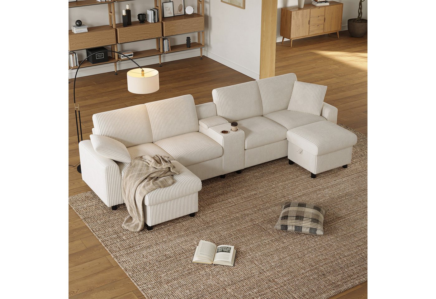 HAUSS SPOLE Schlafsofa mit 2 hocker U-förmiges Ecksofa mit USB & Steckdosen Wohnzimmersofa von HAUSS SPOLE