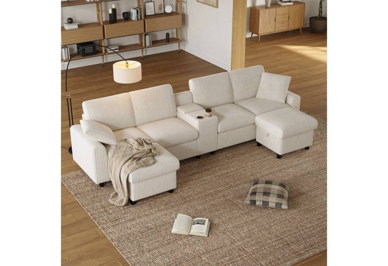 HAUSS SPOLE Schlafsofa mit 2 hocker U-förmiges Ecksofa mit USB & Steckdosen Wohnzimmersofa von HAUSS SPOLE