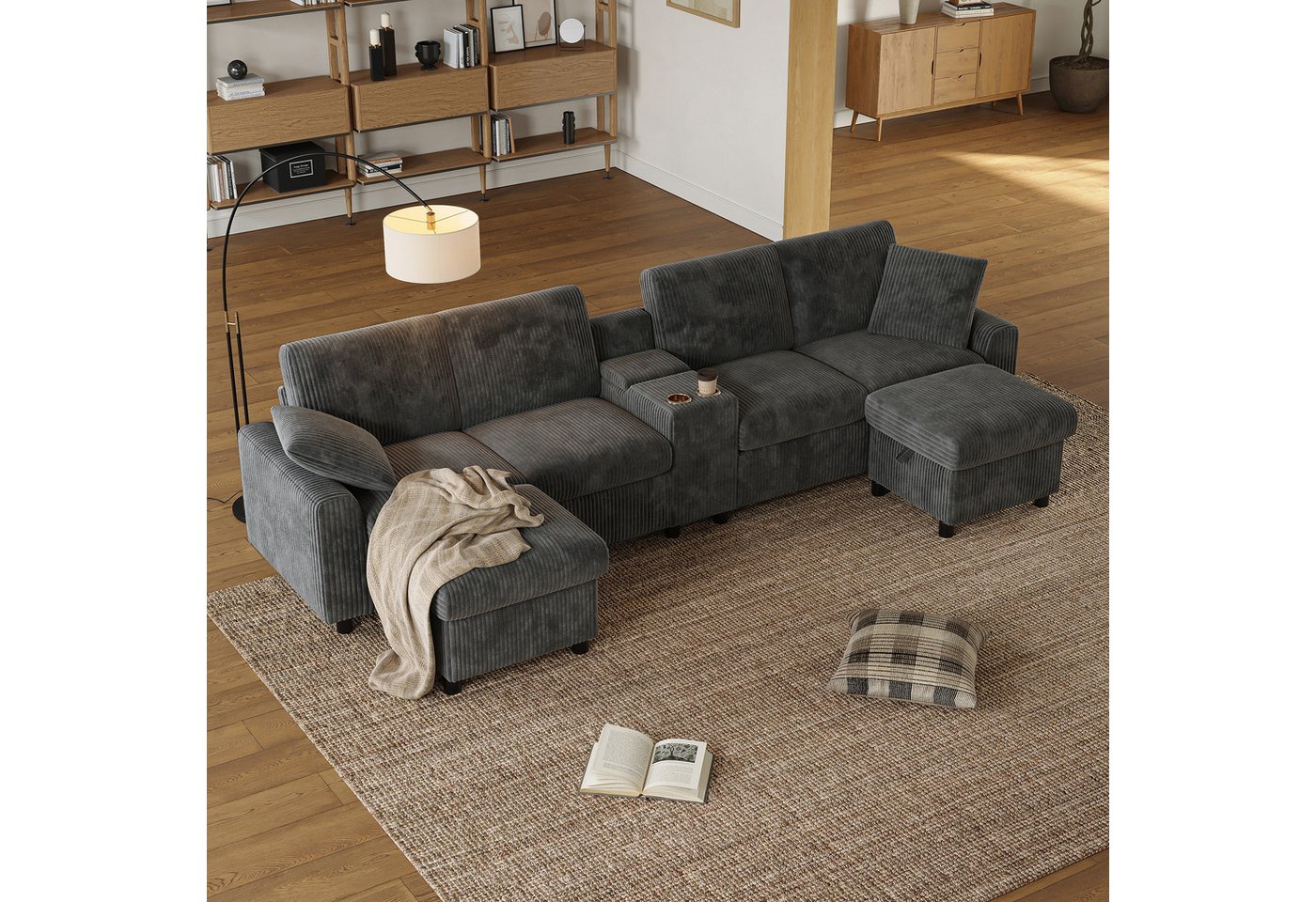 HAUSS SPOLE Schlafsofa mit 2 hocker U-förmiges Ecksofa mit USB & Steckdosen Wohnzimmersofa von HAUSS SPOLE