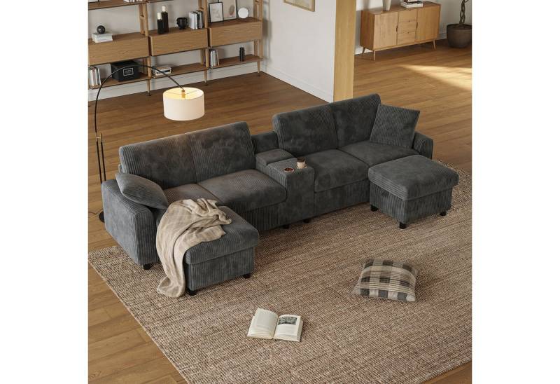 HAUSS SPOLE Schlafsofa mit 2 hocker U-förmiges Ecksofa mit USB & Steckdosen Wohnzimmersofa von HAUSS SPOLE