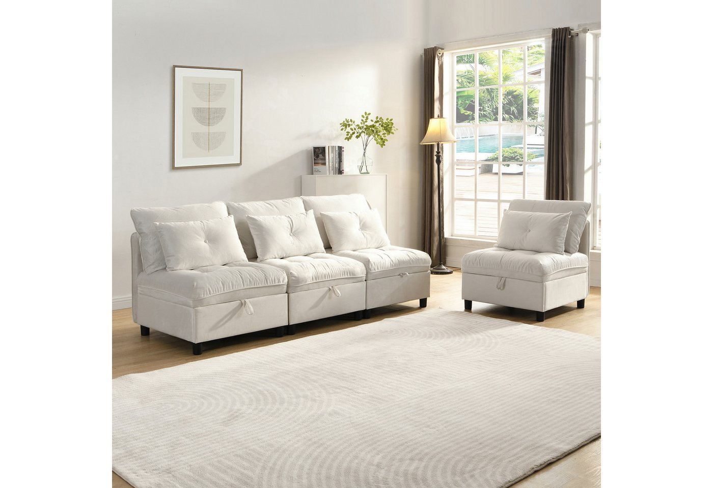 HAUSS SPOLE Schlafsofa mit Schlaffunktion 4-sitzer Moderner Wohnzimmersofa mit Stauram HAUSS SPOLE Schlafsofa mit Schlaffunktion 4-sitzer Moderner Wohnzimmersofa mit Stauram von HAUSS SPOLE