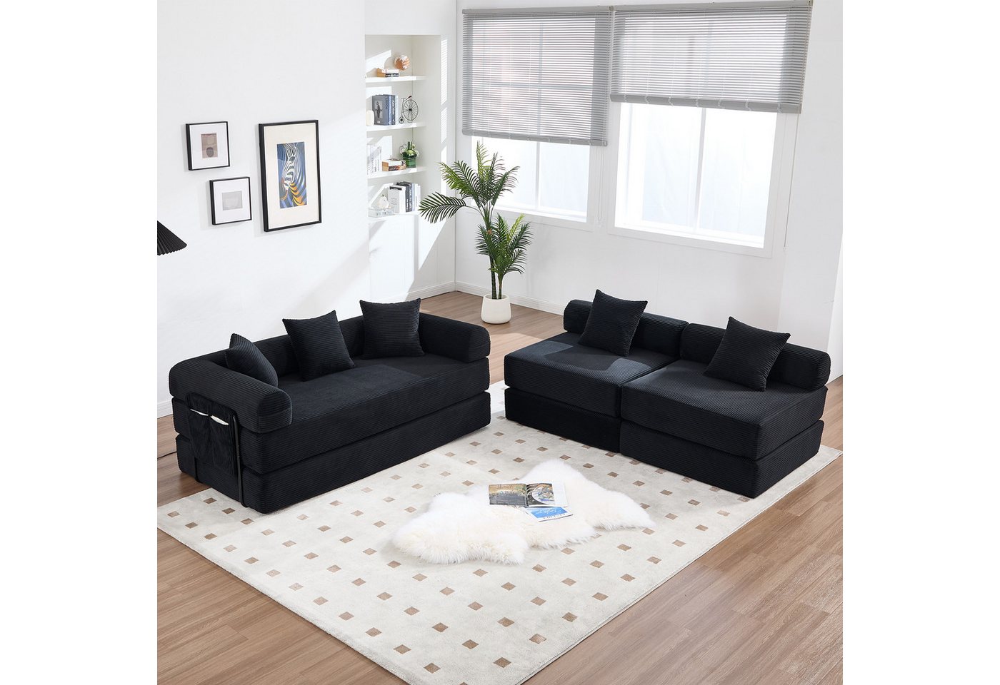 HAUSS SPOLE Schlafsofa mit Schlaffunktion Ecksofa mit Stauraum Wohnzimmersofa,schwarz von HAUSS SPOLE