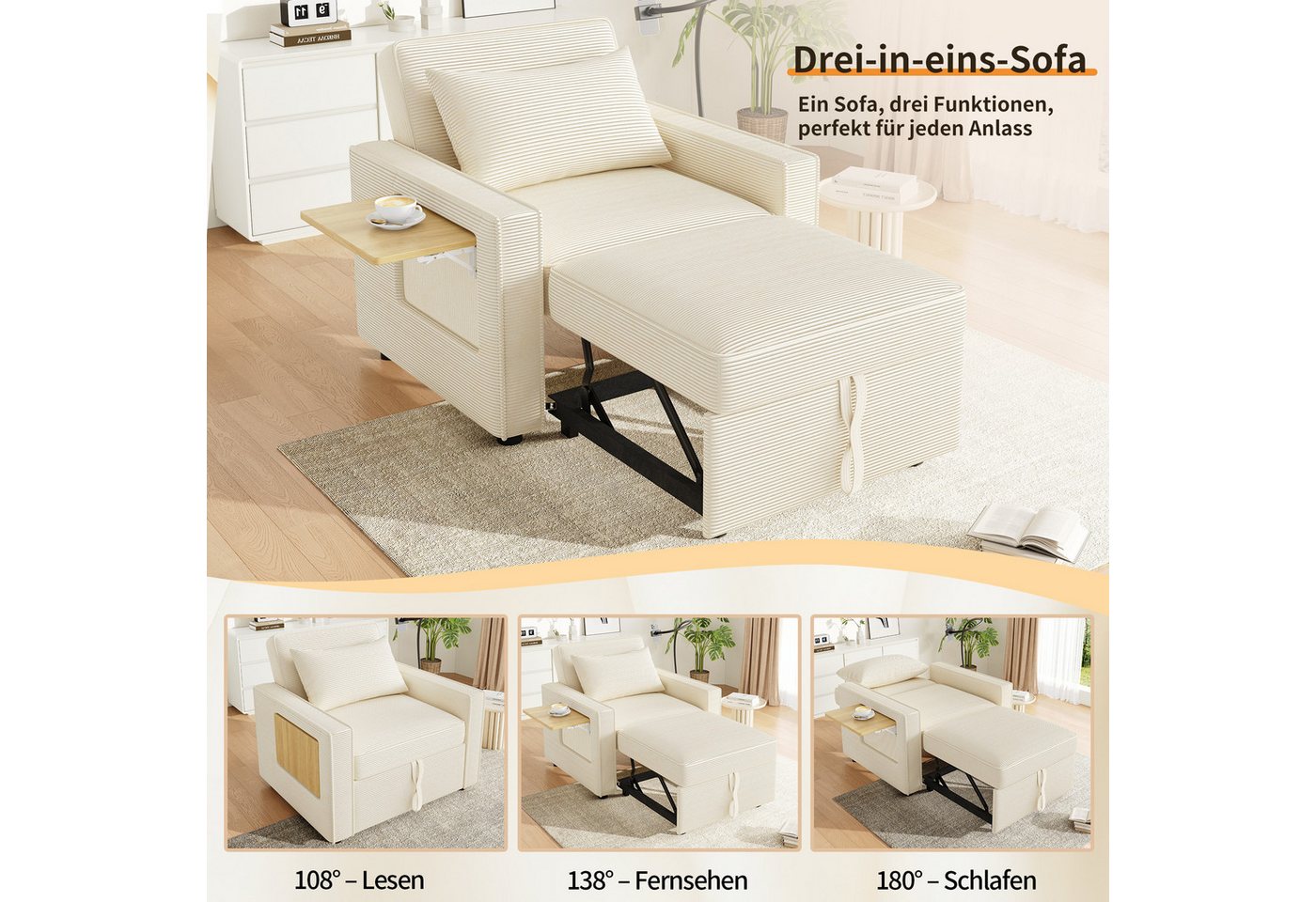 HAUSS SPOLE Schlafsofa mit Schlaffunktion Klappsofa Cord-Relaxsessel mit Getränkehalter, USB HAUSS SPOLE Schlafsofa mit Schlaffunktion Klappsofa Cord-Relaxsessel mit Getränkehalter, USB von HAUSS SPOLE