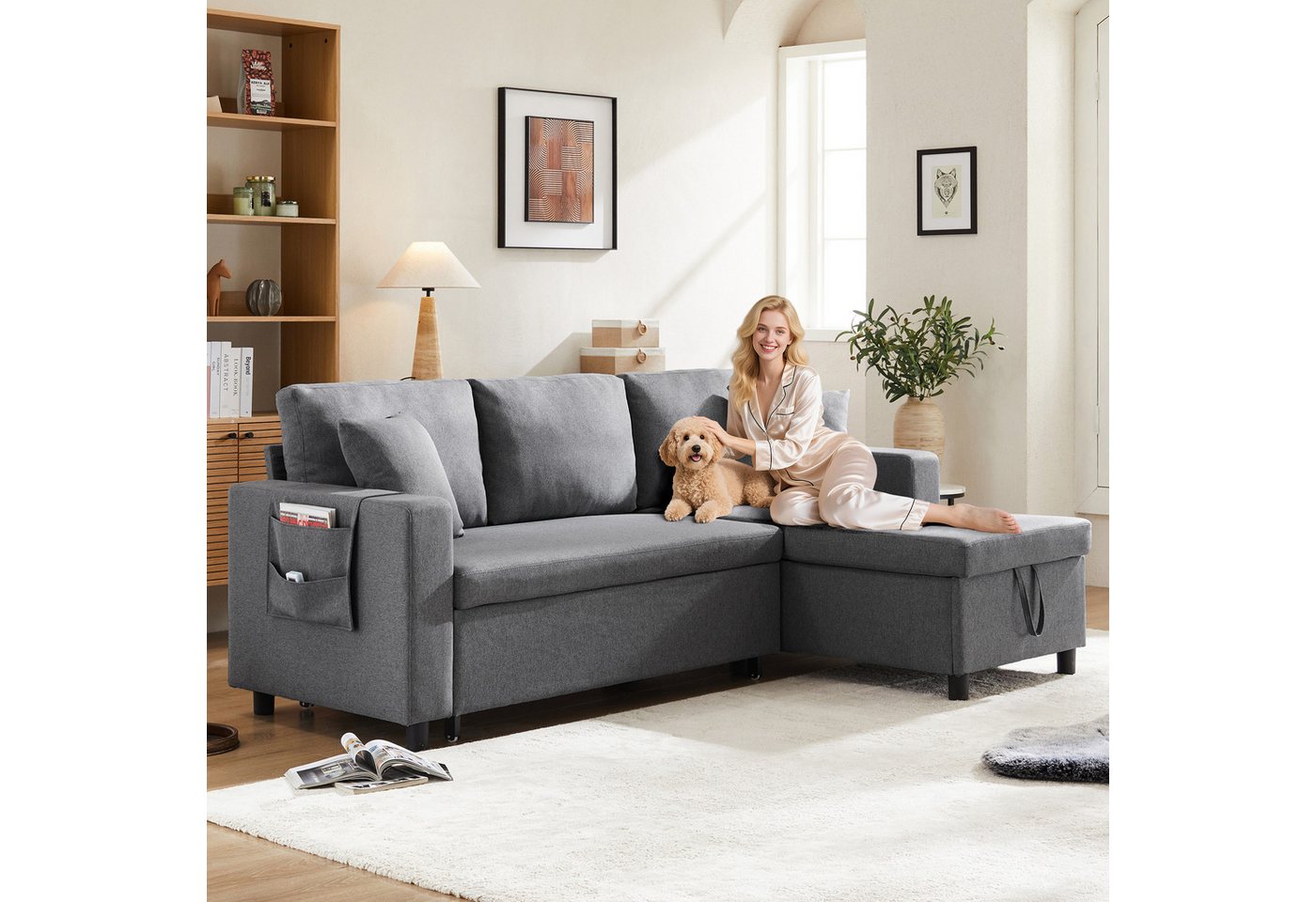 HAUSS SPOLE Schlafsofa mit Schlaffunktion L-förmiges Sofa Wohnzimmersofa mit Stauruam von HAUSS SPOLE