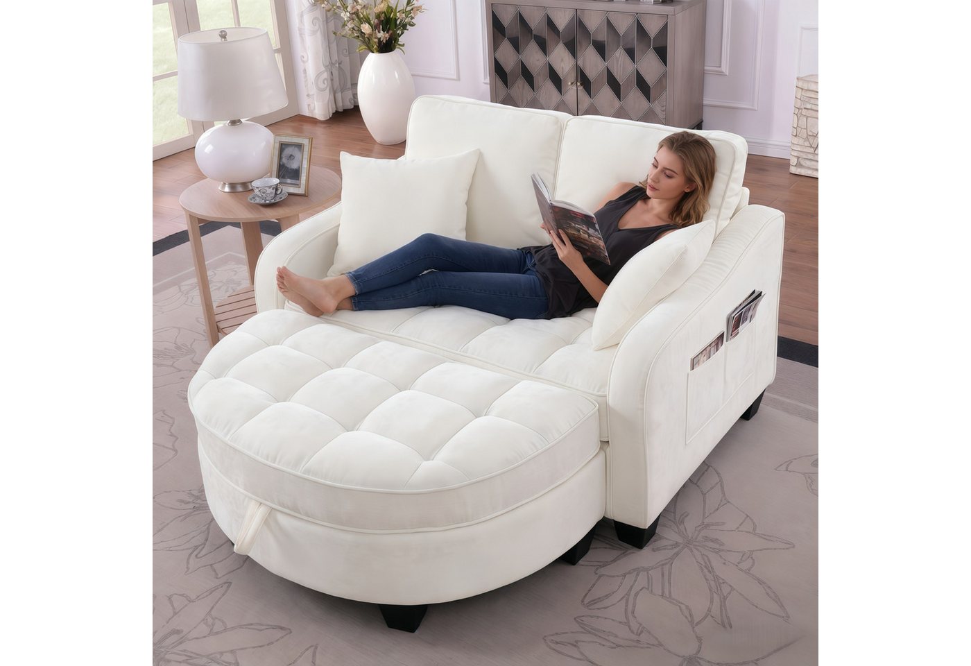 HAUSS SPOLE Schlafsofa mit Schlaffunktion Wohnzimmersofa Multifunktionales Sofa mit Hocker von HAUSS SPOLE