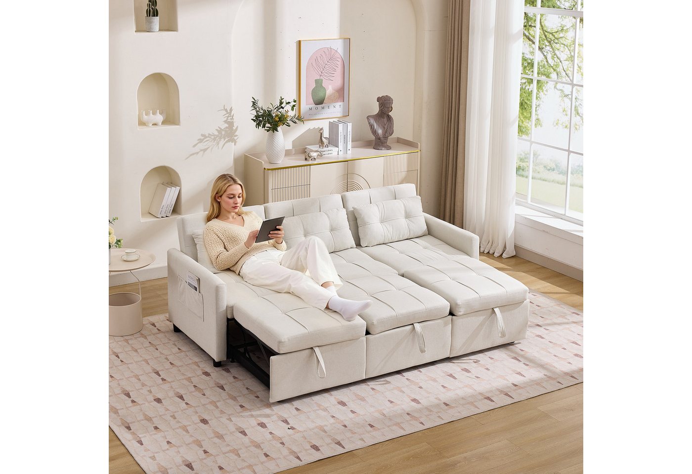 HAUSS SPOLE Schlafsofa mit Seitentaschen,Klappsofa 3-Sitzer-Sofa mit Rückenlehne verstellbar HAUSS SPOLE Schlafsofa mit Seitentaschen,Klappsofa 3-Sitzer-Sofa mit Rückenlehne verstellbar von HAUSS SPOLE