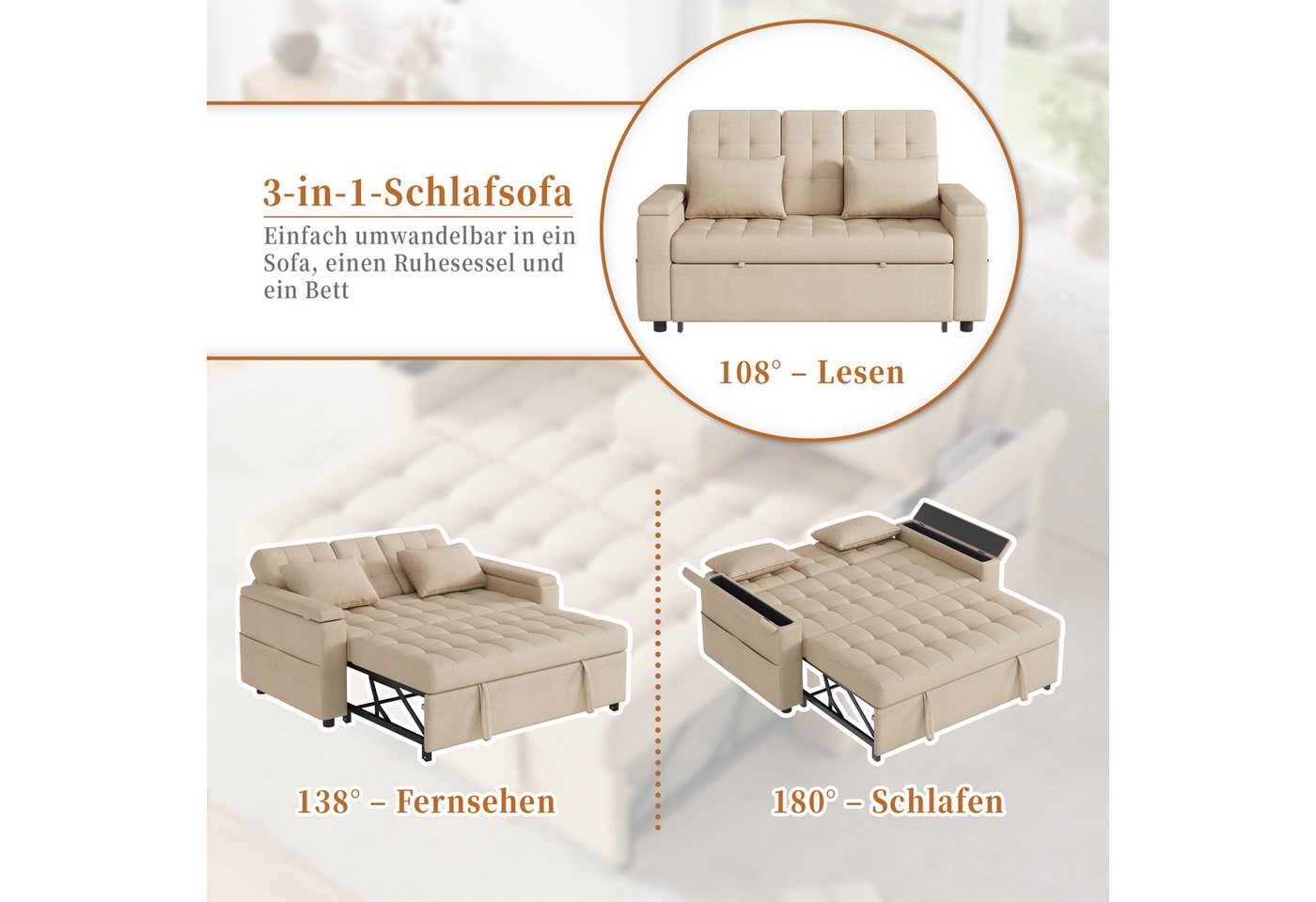 HAUSS SPOLE Schlafsofa mit bettfunktion und Stauraum Verstellbarer Wohnzimmersofa von HAUSS SPOLE