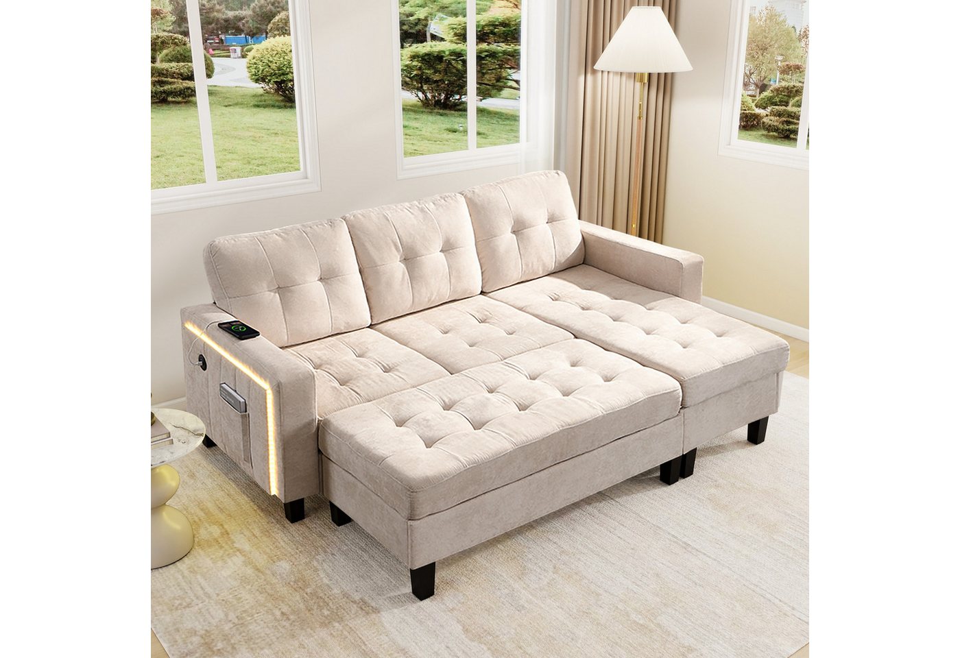 HAUSS SPOLE Schlafsofa mit schlaffunktion Dreisitzer-L-Form Wohnzimmersofa mit Fußbank&LED HAUSS SPOLE Schlafsofa mit schlaffunktion Dreisitzer-L-Form Wohnzimmersofa mit Fußbank&LED von HAUSS SPOLE