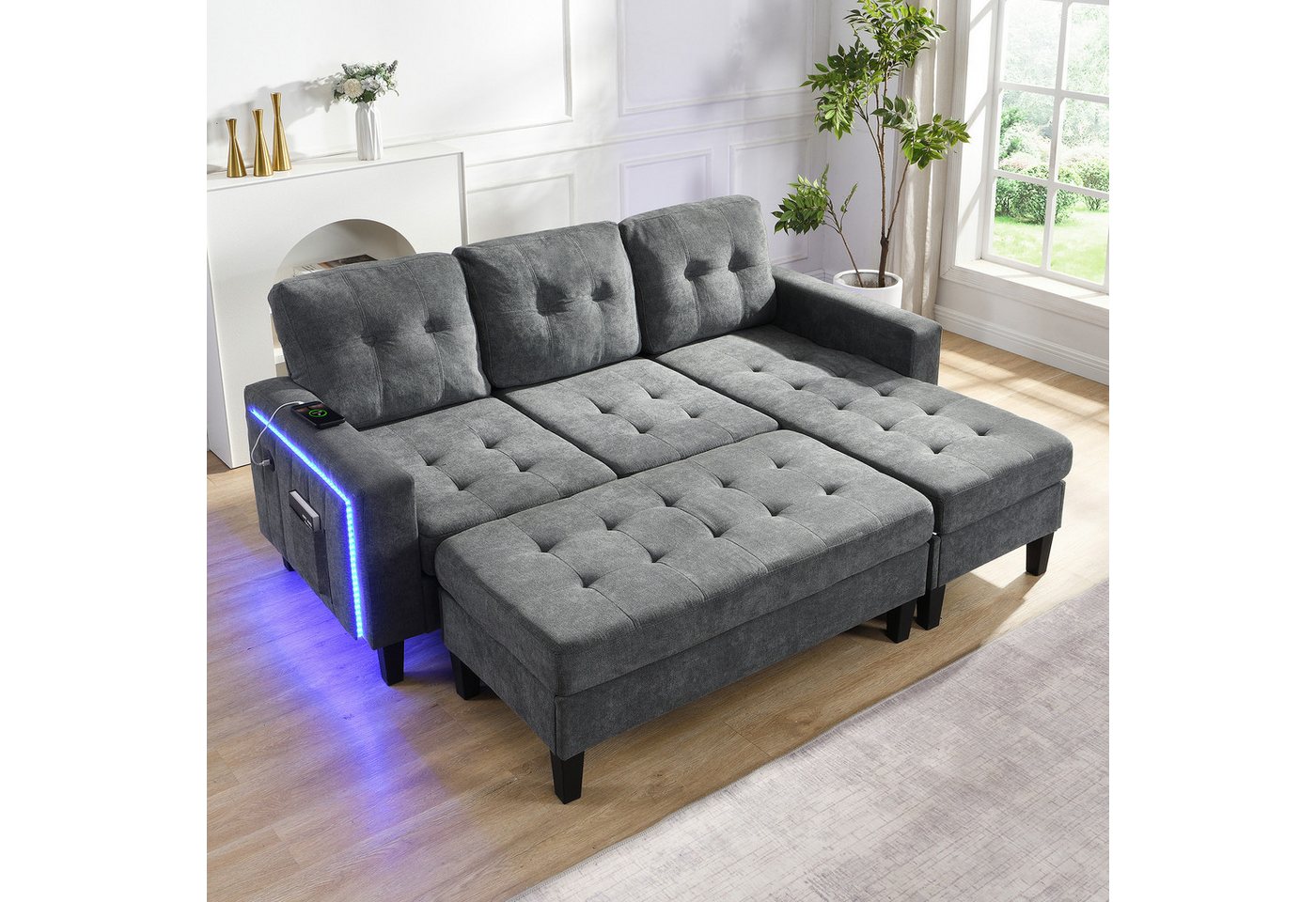 HAUSS SPOLE Schlafsofa mit schlaffunktion Dreisitzer-L-Form Wohnzimmersofa mit Fußbank&LED HAUSS SPOLE Schlafsofa mit schlaffunktion Dreisitzer-L-Form Wohnzimmersofa mit Fußbank&LED von HAUSS SPOLE