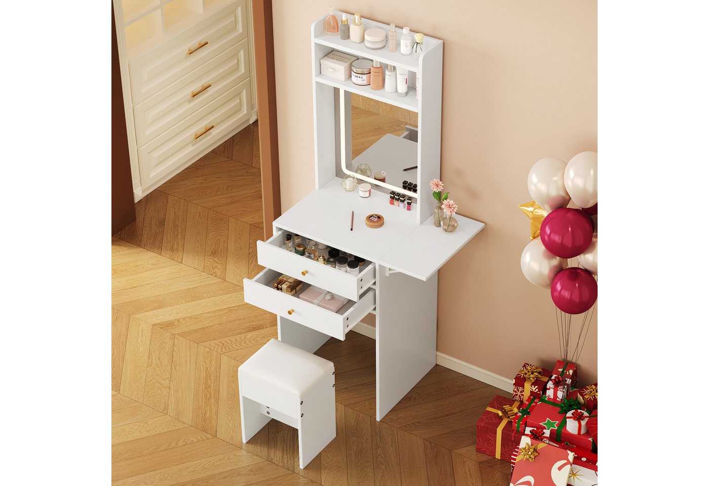 HAUSS SPOLE Schminktisch mit Hocker Kleiner Frisiertisch Kosmetiktisch mit spiegel&beleuchtung HAUSS SPOLE Schminktisch mit Hocker Kleiner Frisiertisch Kosmetiktisch mit spiegel&beleuchtung von HAUSS SPOLE