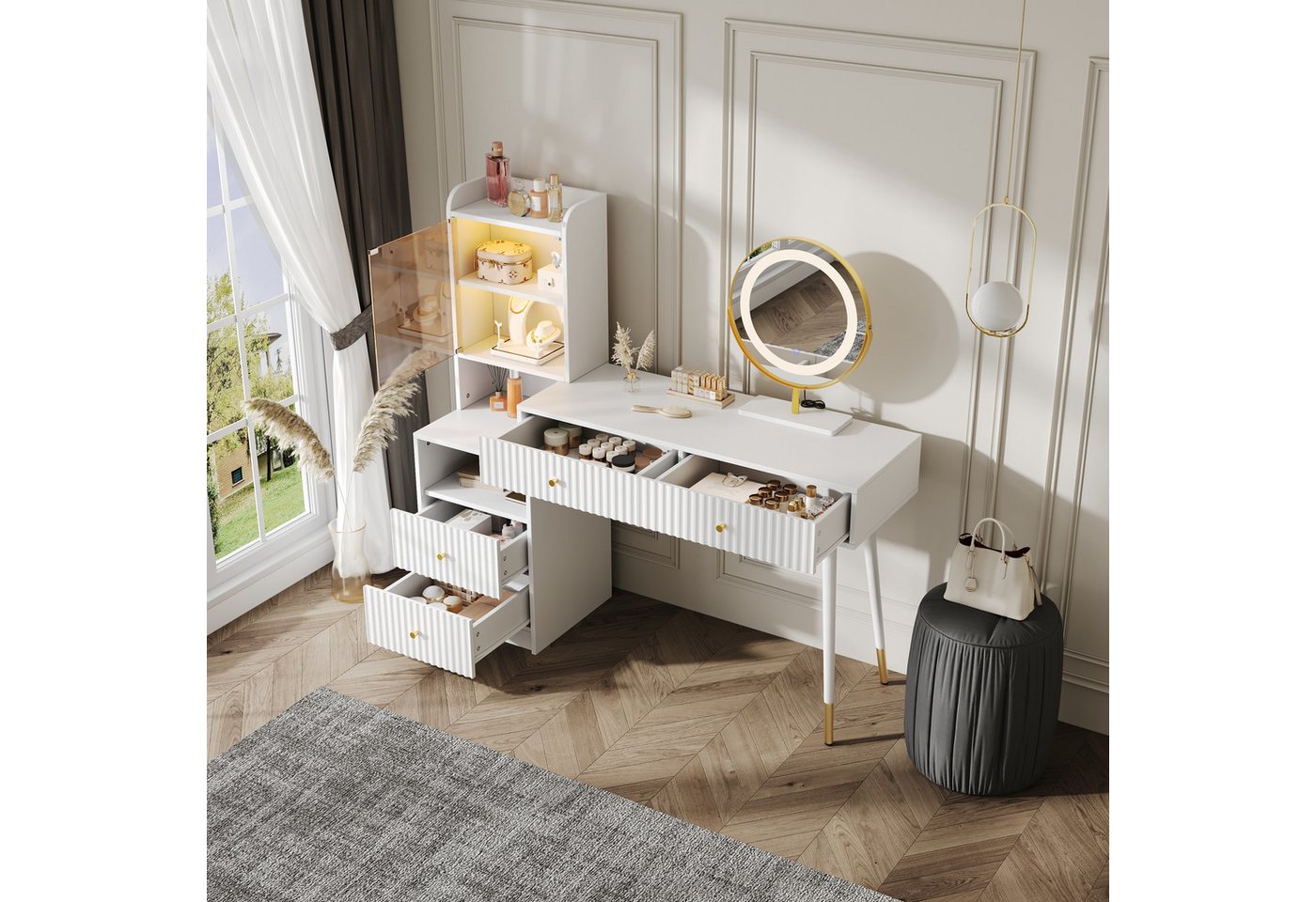 HAUSS SPOLE Schminktisch mit LED-Spiegel Schminkkommode-Set mit Schubladen und Glastür HAUSS SPOLE Schminktisch mit LED-Spiegel Schminkkommode-Set mit Schubladen und Glastür von HAUSS SPOLE