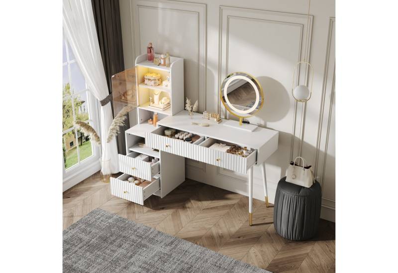 HAUSS SPOLE Schminktisch mit LED-Spiegel Schminkkommode-Set mit Schubladen und Glastür HAUSS SPOLE Schminktisch mit LED-Spiegel Schminkkommode-Set mit Schubladen und Glastür von HAUSS SPOLE