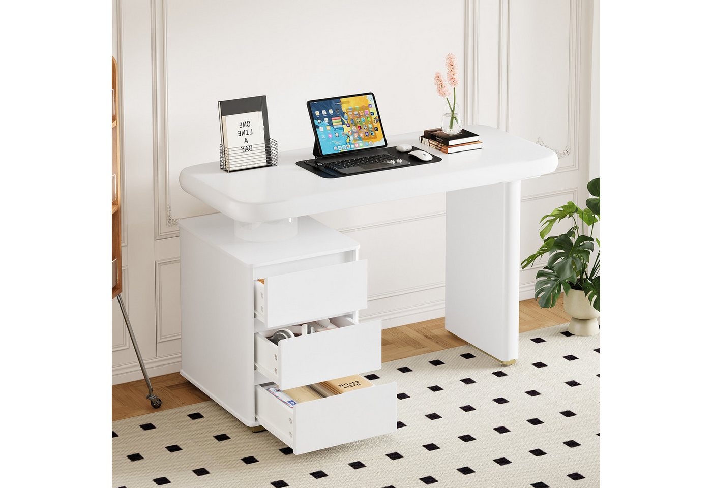HAUSS SPOLE Schreibtisch 117×50×74 cm Tisch Wolkenform Bürotisch mit Schubladen weiß HAUSS SPOLE Schreibtisch 117×50×74 cm Tisch Wolkenform Bürotisch mit Schubladen weiß von HAUSS SPOLE