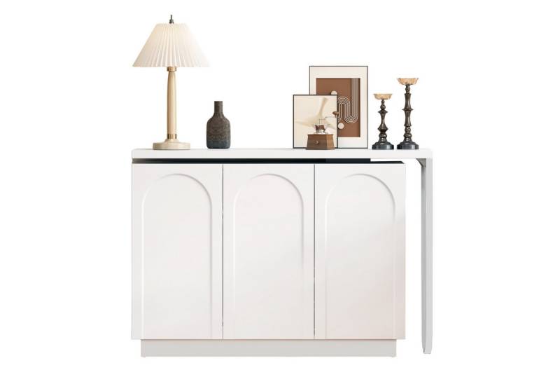 HAUSS SPOLE Schreibtisch 360°Sideboard Eckschreibtisch mit höhenverstellbaren Einlegeböden (Multifunktionaler L-förmiger Schreibtisch mit drehbarem Tisch und Stauraum, 110 cm, Weiß – Platzsparend, höhenverstellbare Einlegeböden, Soft-Close-Türen – Ideal für Büro, Arbeitszimmer und Frisiertisch, 110 x 60 x 75 cm) von HAUSS SPOLE