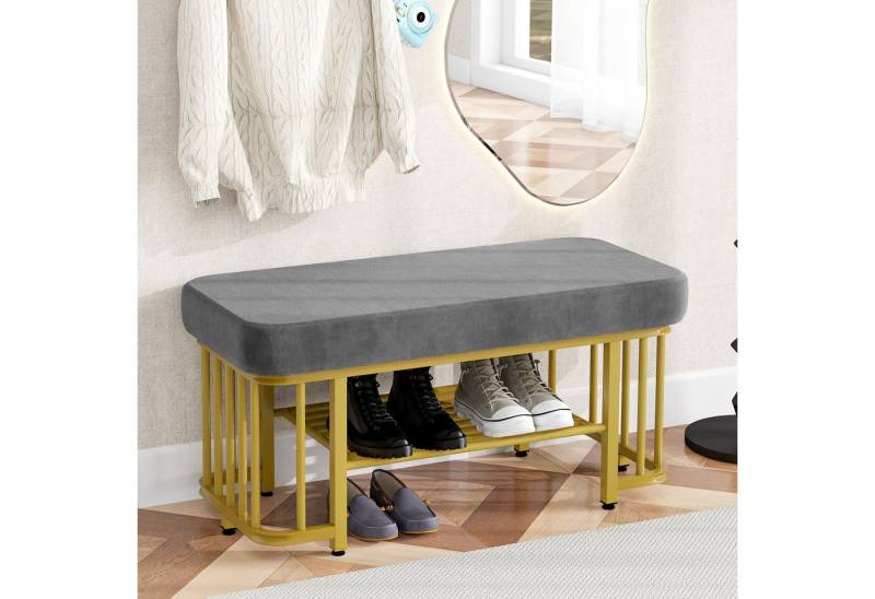HAUSS SPOLE Schuhbank mit sitzkissen,Moderne Sitzbank flur mit Schuhregal&verstellbare Füßen (80 x 35 x 8cm), mit verstellbaren Füßen von HAUSS SPOLE