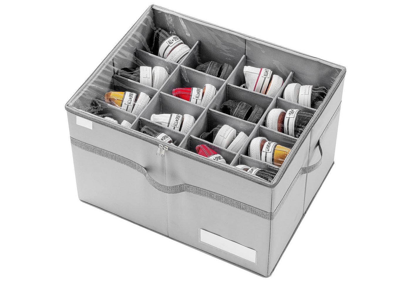 HAUSS SPOLE Schuhbox Schuhregal Aufbewahrungsbox für Schuhe verstellbar Trennwand 16 Paar (mit Durchsichtigem Deckel), Schuhaufbewahrung, Platzsparender Shoe Rack mit Griffen von HAUSS SPOLE