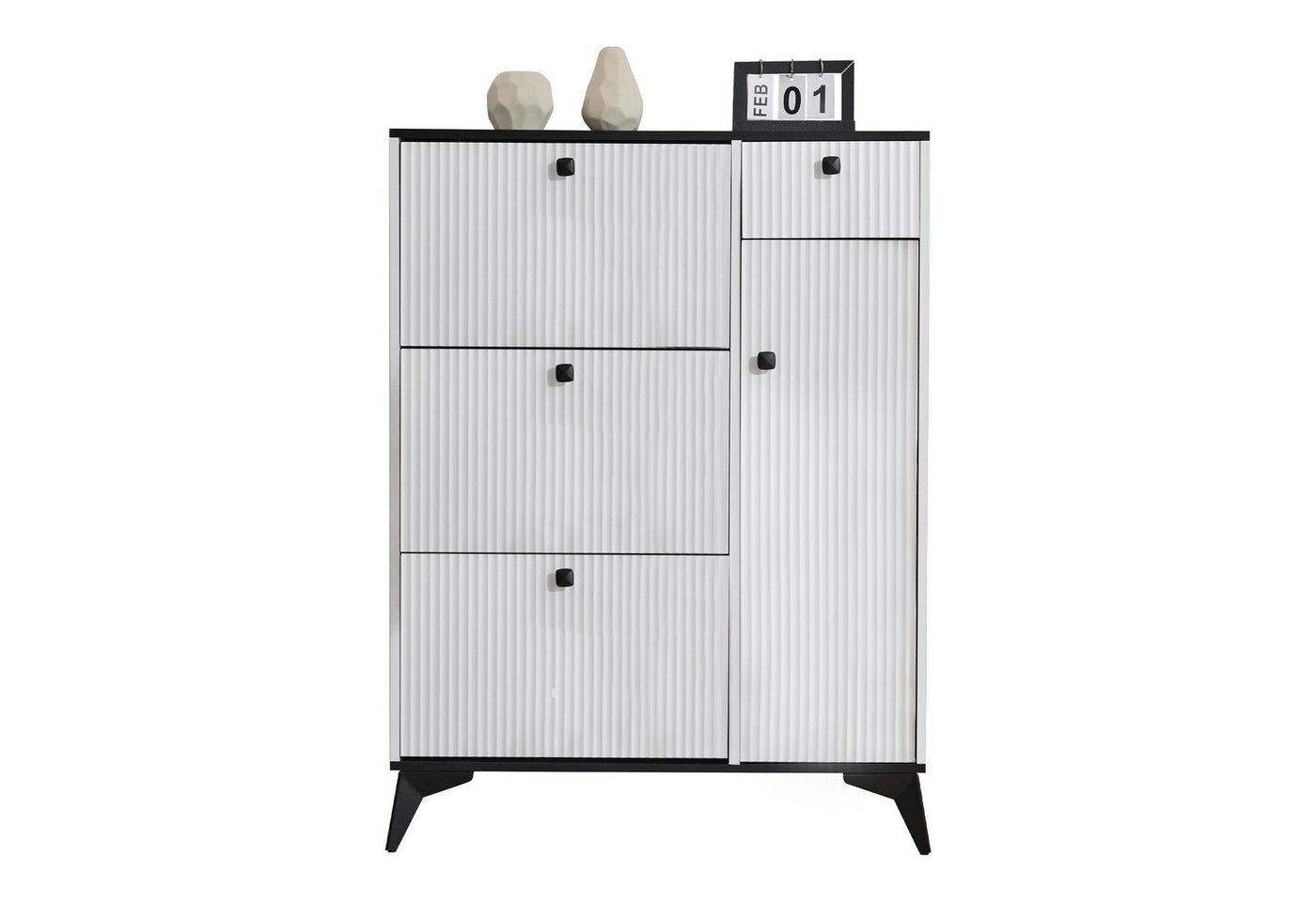 HAUSS SPOLE Schuhschrank 121×90×25cm Schuhkipper Schuhkommode mit 3 Klappen, Schublade (Schuhschrank mit 3 Klappen, 1 Schublade und 1 Tür, Schuhregal, 1-St., mit verstellbaren Regalböden und Kippsicherung) mit Wellenform-Design,multifunktionalem Stauraum für Schuhe/Taschen HAUSS SPOLE Schuhschrank 121×90×25cm Schuhkipper Schuhkommode mit 3 Klappen, Schublade (Schuhschrank mit 3 Klappen, 1 Schublade und 1 Tür, Schuhregal, 1-St., mit verstellbaren Regalböden und Kippsicherung) mit Wellenform-Design,multifunktionalem Stauraum für Schuhe/Taschen von HAUSS SPOLE