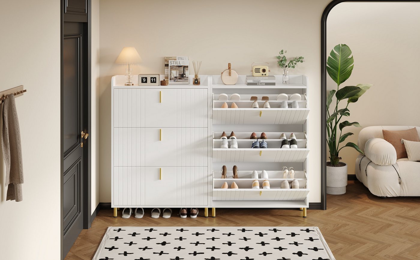 HAUSS SPOLE Schuhschrank 2er Set mit 3 Klappen, 6 Fächern, Verstellbar, Anti-Kipp-Vorrichtung (Schuhkommode, 2-St., mit 3 Klappen, 6 Fächern) Verstellbar, Anti-Kipp-Vorrichtung von HAUSS SPOLE